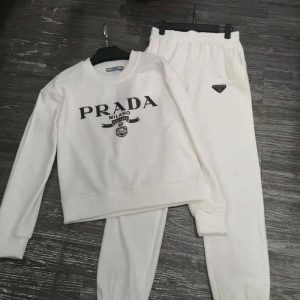 Replica Designer Prada Solid Color Letter Printing Cotton Sweater Sets