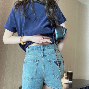 Replica Designer Prada Spring And Summer Classic Solid Color Women Simple Denim Shorts