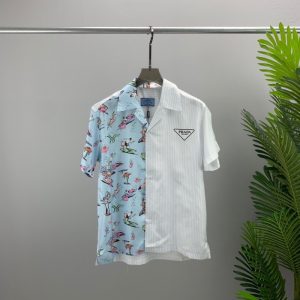 Replica Designer Prada Spring Lapel Cardigan Men Short Sleeve Shirt