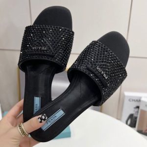 Replica Designer Prada Stylish Rhinestone Flat Slippers