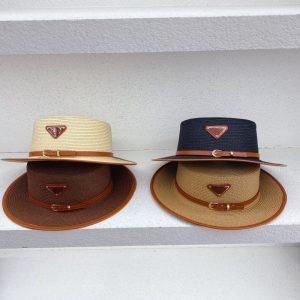Replica Designer Prada Summer Flat Top Straw Wide Brimmed Sunscreen Sun Hat