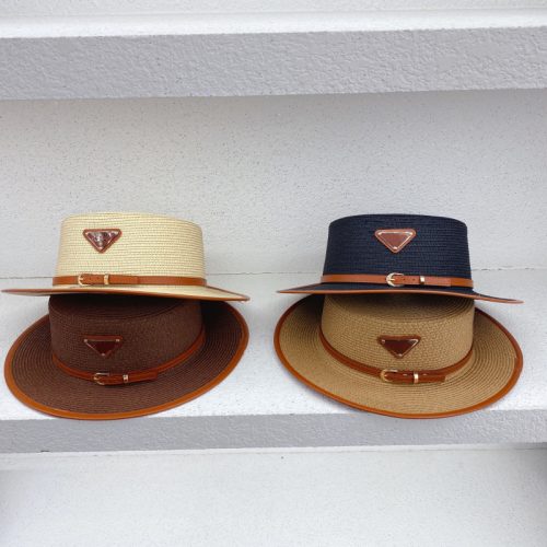 Replica Designer Prada Summer Flat Top Straw Wide Brimmed Sunscreen Sun Hat