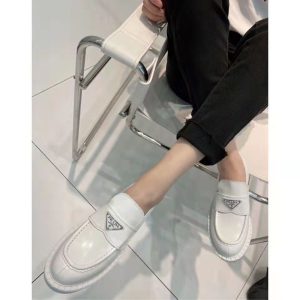 Replica Designer Prada Thick-Soled Solid Color A Pedal Platform Loafer Shoes