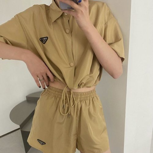 Replica Designer Prada Thin Short-Sleeved Shirt Classic Comfortable Casual Elastic Shorts Suit