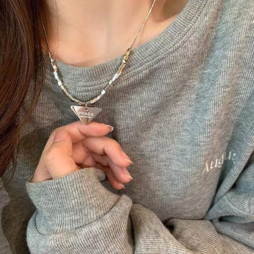 Replica Designer Prada Titanium Steel Design Sense Geometric Letters Necklace
