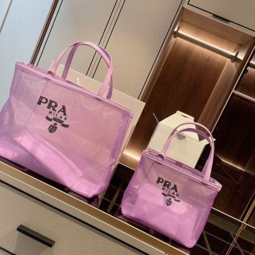 Replica Designer Prada Transparent Nylon Mesh Shopping Bag