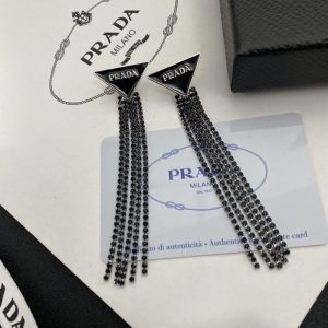 Replica Designer Prada Trendy Triangle Tassel Earrings