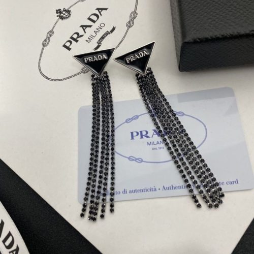 Replica Designer Prada Trendy Triangle Tassel Earrings