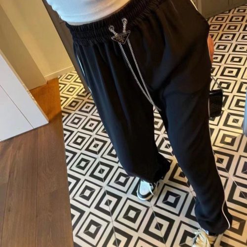 Replica Designer Prada Triangle Chain Label Elastic Waist Sports Trousers