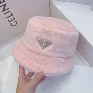 Replica Designer Prada Women All-Match Solid Color Plush Basin Hat
