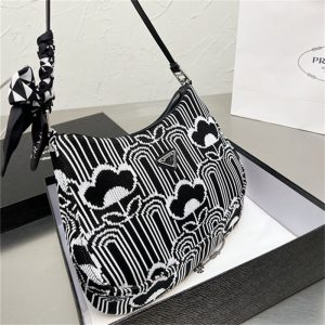 Replica Designer Prada Women Armpit Wool Embroidery Print Handbag