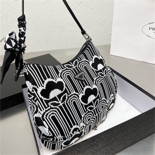 Replica Designer Prada Women Armpit Wool Embroidery Print Handbag