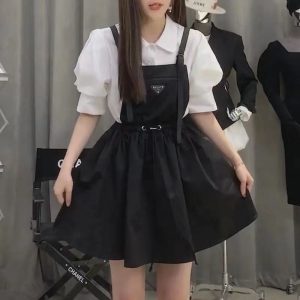 Replica Designer Prada Women Black Fashion Suspender Skirt
