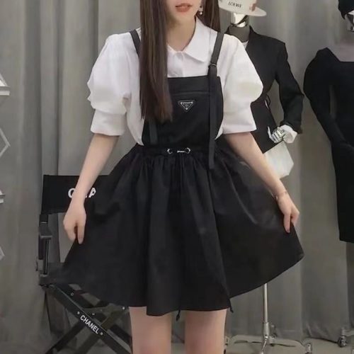 Replica Designer Prada Women Black Fashion Suspender Skirt