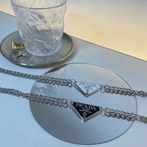 Replica Designer Prada Women Black White Drop Glue Necklace
