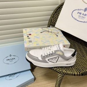 Replica Designer Prada Women Classic Contrast Color Stitching Front Lace-Up Flat Shoes