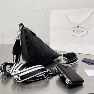 Replica Designer Prada Women Cross Pattern Letter Wide Shoulder Strap Casual Messenger Bag