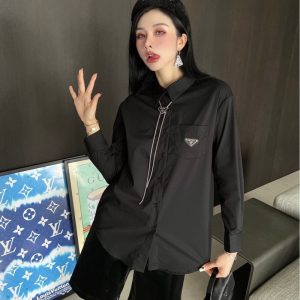 Replica Designer Prada Women Early Autumn Fashion Casual Simple Long Sleeve Shirt