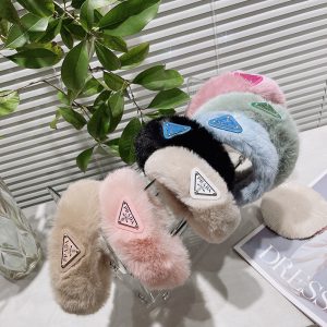 Replica Designer Prada Women Elegant Wide Brimmed Plush Solid Color Headbands