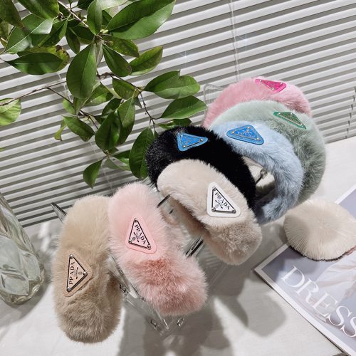 Replica Designer Prada Women Elegant Wide Brimmed Plush Solid Color Headbands