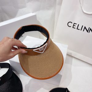 Replica Designer Prada Women Empty Top Anti Ultraviolet Letter Sunshade Hat
