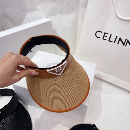 Replica Designer Prada Women Empty Top Anti Ultraviolet Letter Sunshade Hat