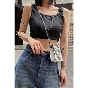 Replica Designer Prada Women Fashion Elastic Pleated Edge Solid Color Vest
