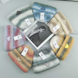 Replica Designer Prada Women Fashion Letter Gradient Wool All-Match Warm Knitted Hat