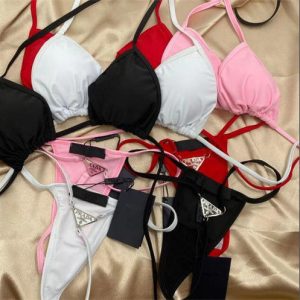 Replica Designer Prada Women Fashion Letter Lacing Swimsuit