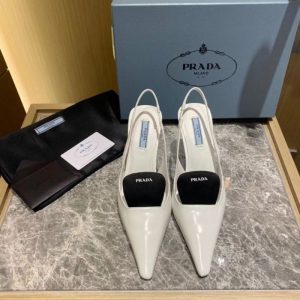 Replica Designer Prada Women Fashion Pointed Leather Cat Heel Sandals