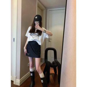 Replica Designer Prada Women Fashionable Nylon Elastic Waist Casual Short Skirt