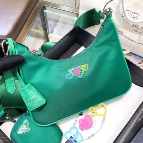 Replica Designer Prada Women Hobo Nylon Shoulder Messenger Baguette Bag