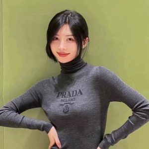 Replica Designer Prada Women Jacquard Knitted Long-Sleeve Slim Turtleneck Bottoming Shirt