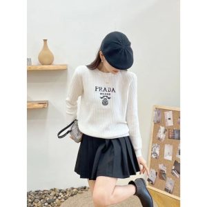 Replica Designer Prada Women Jacquard Lettering Round Neck Knitted Top