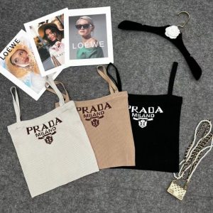 Replica Designer Prada Women Knitted Short Slim Solid Color Top