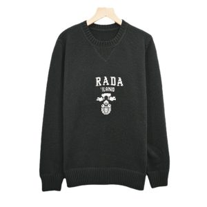 Replica Designer Prada Women Letter Embroidery Jacquard Loose Round Neck Casual Knitted Sweater