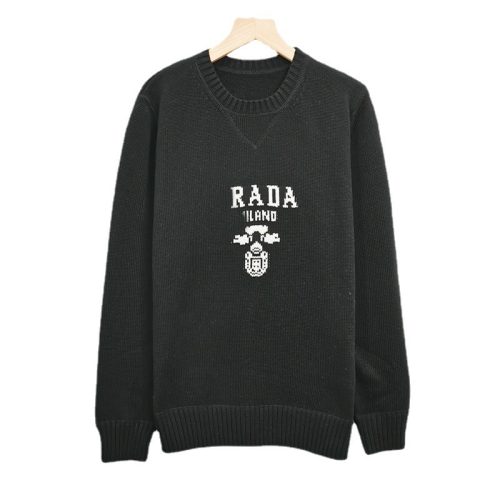 Replica Designer Prada Women Letter Embroidery Jacquard Loose Round Neck Casual Knitted Sweater