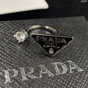 Replica Designer Prada Women Light Luxury Black Triangle Open Ring