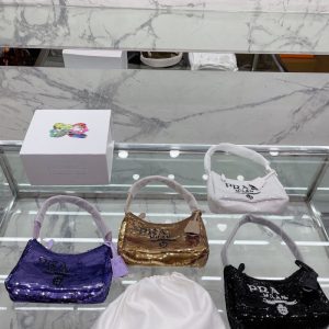 Replica Designer Prada Women Medieval Armpit Sequins Shiny Shoulder Handbag