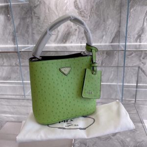 Replica Designer Prada Women Ostrich Print Nylon Cross Armpit Tote Bag