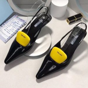 Replica Designer Prada Women Pointed Rear Strap Shoes Cat Heel Sandals