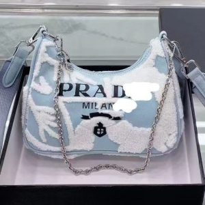 Replica Designer Prada Women Re-Edition Embroidered Twill Hobo Underarm Bag