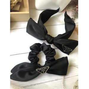 Replica Designer Prada Women Retro Satin Hair Ring Side Clip Bow Headband
