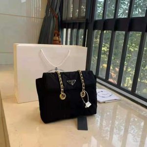 Replica Designer Prada Women Rhombus Chain Vintage Nylon Messenger Shoulder Bag