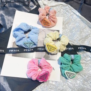 Replica Designer Prada Women Rubber Band Cream Color Large Intestine Hair Hoop