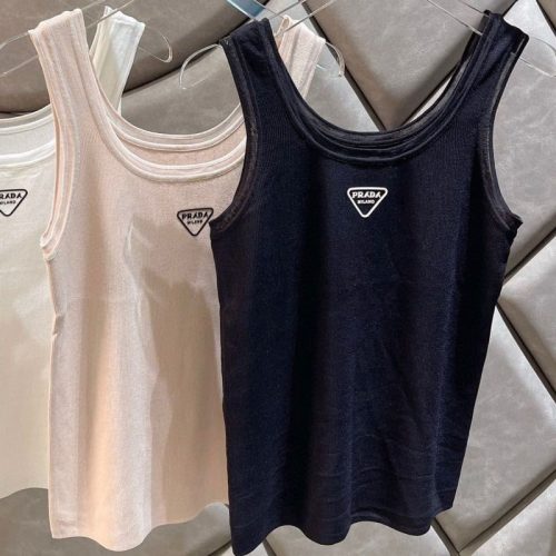 Replica Designer Prada Women Simple Knitted Solid Color Vest