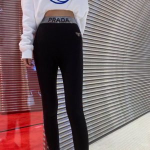 Replica Designer Prada Women Solid Color High Waist Elastic Leggings