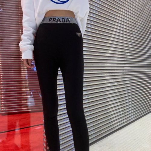 Replica Designer Prada Women Solid Color High Waist Elastic Leggings