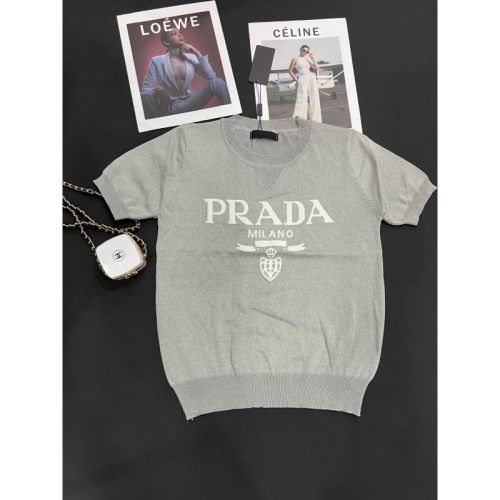 Replica Designer Prada Women Solid Color Letter Pattern Summer Knitted Top
