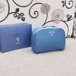 Replica Designer Prada Women Solid Color Letter Simple Zipper Cosmetic Bag